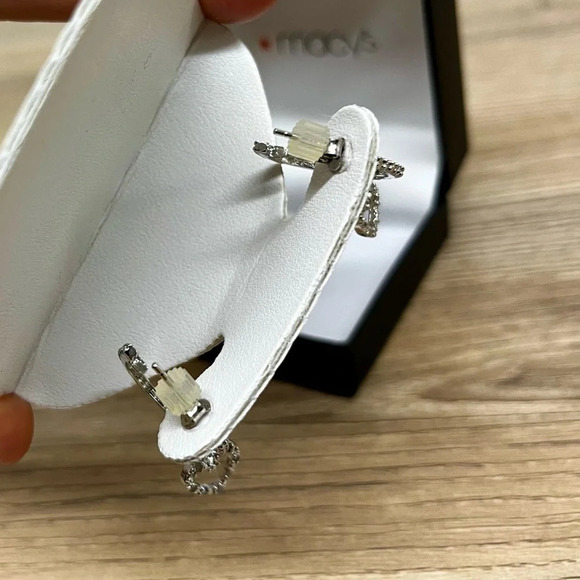 Sterling Silver and Diamond Hoop Earrings w/ Floating Hearts - Picture 2 of 8